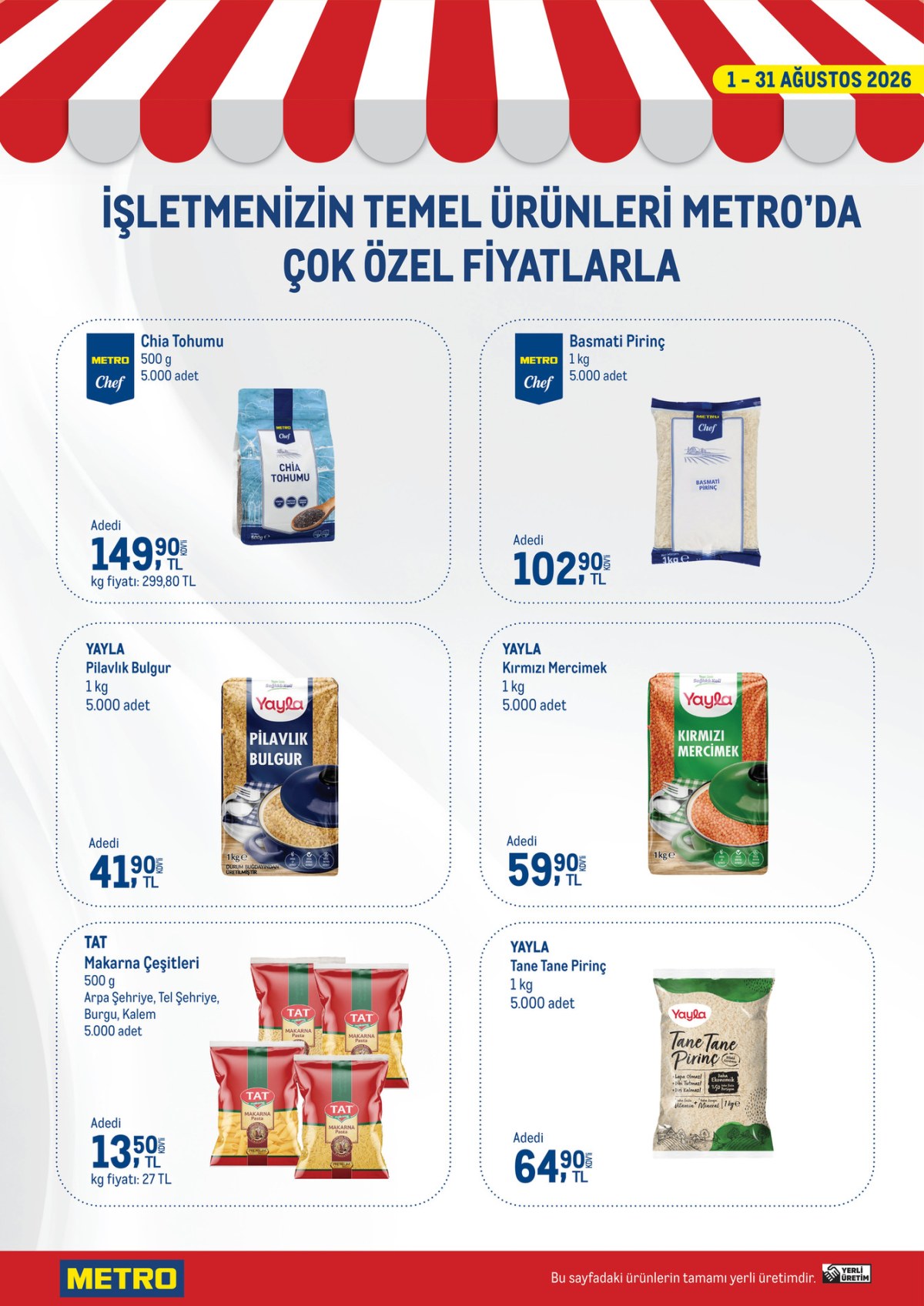 Metro · İşletmenizin Temel Ürünleri Ağustos 2026 · Sayfa 1 (01.08–31.08)