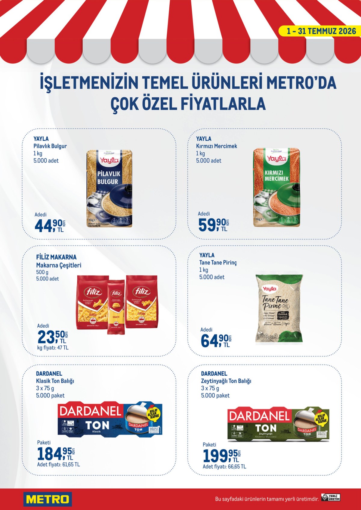 Metro · İşletmenizin Temel Ürünleri Temmuz 2026 · Sayfa 1 (01.07–31.07)