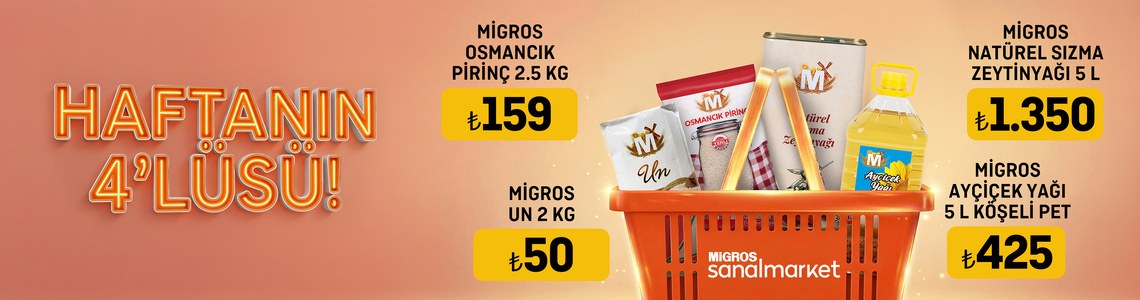 Migros · Migros Sanal Market Haftanın Fırsatları: Migros Osmancık Pirinç 2.5 Kg, Migros Un 2 Kg, Migros Natürel Sızma Zeytinyağı 5 L, Migros Ayçiçek Yağı 5 L · Sayfa 17