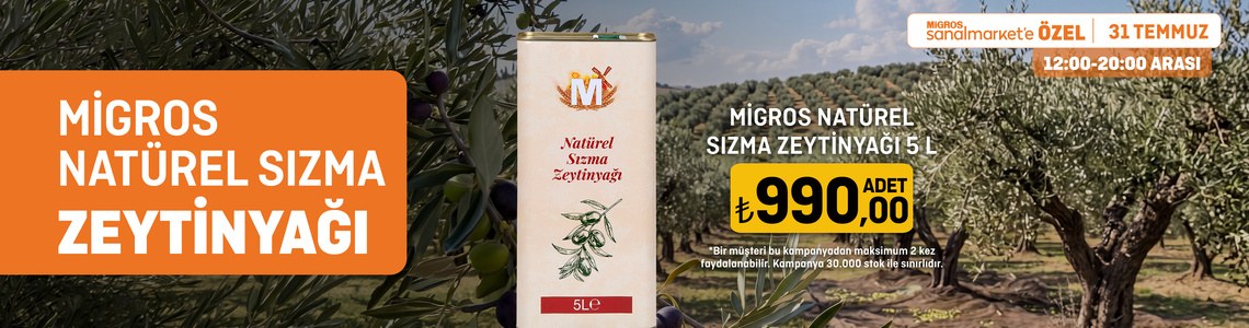 Migros · MİGROS NATÜREL SIZMA ZEYTİNYAĞI 5 L Saatlik İndirim! S9N · Sayfa 10