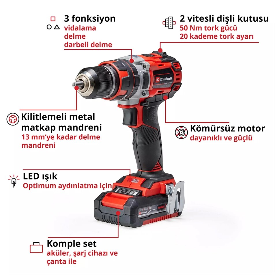 Einhell Professional TP-CD 18/50 Li-i BL Akülü Darbeli Vidalama Seti