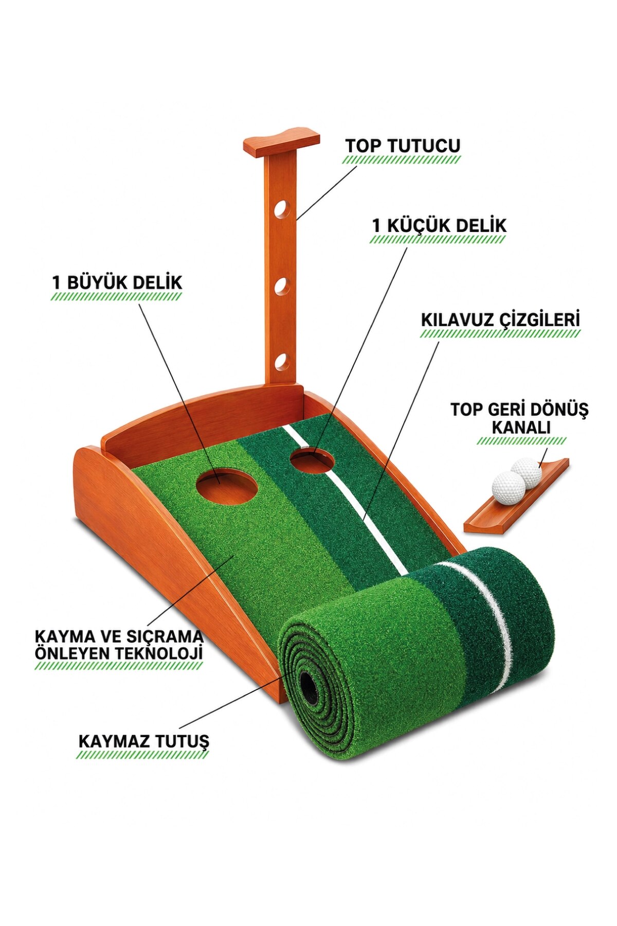 Walke Golf Putt Matı Ahşap, KAHVE RENGİ