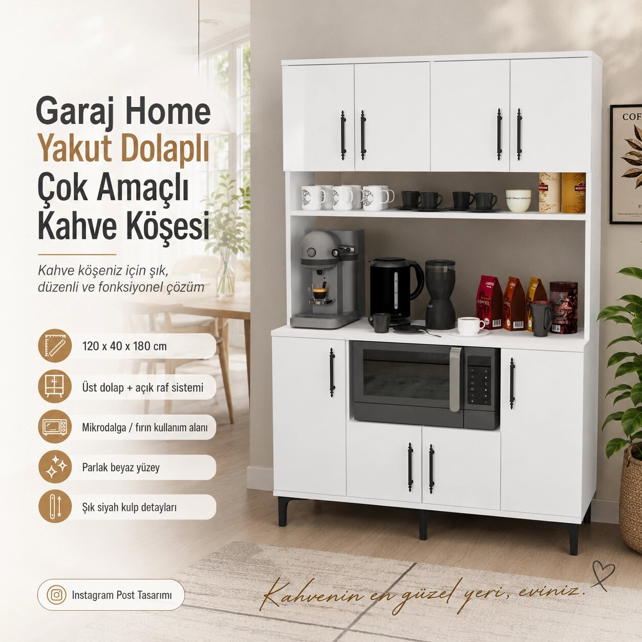 Garaj Home Yakut Çok Amaçlı Dolaplı Kahve Köşesi Beyaz