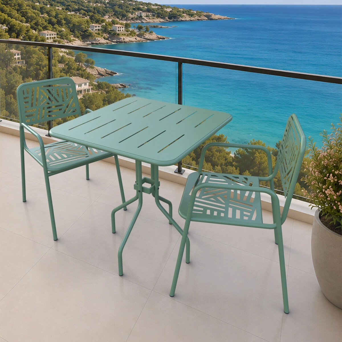 Evdemo Belek 2 Kişilik Metal Bahçe Balkon Mutfak Masa Takımı Haki