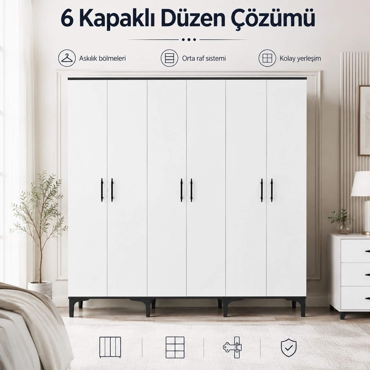 Garaj Home 6 Kapaklı Dolap Beyaz