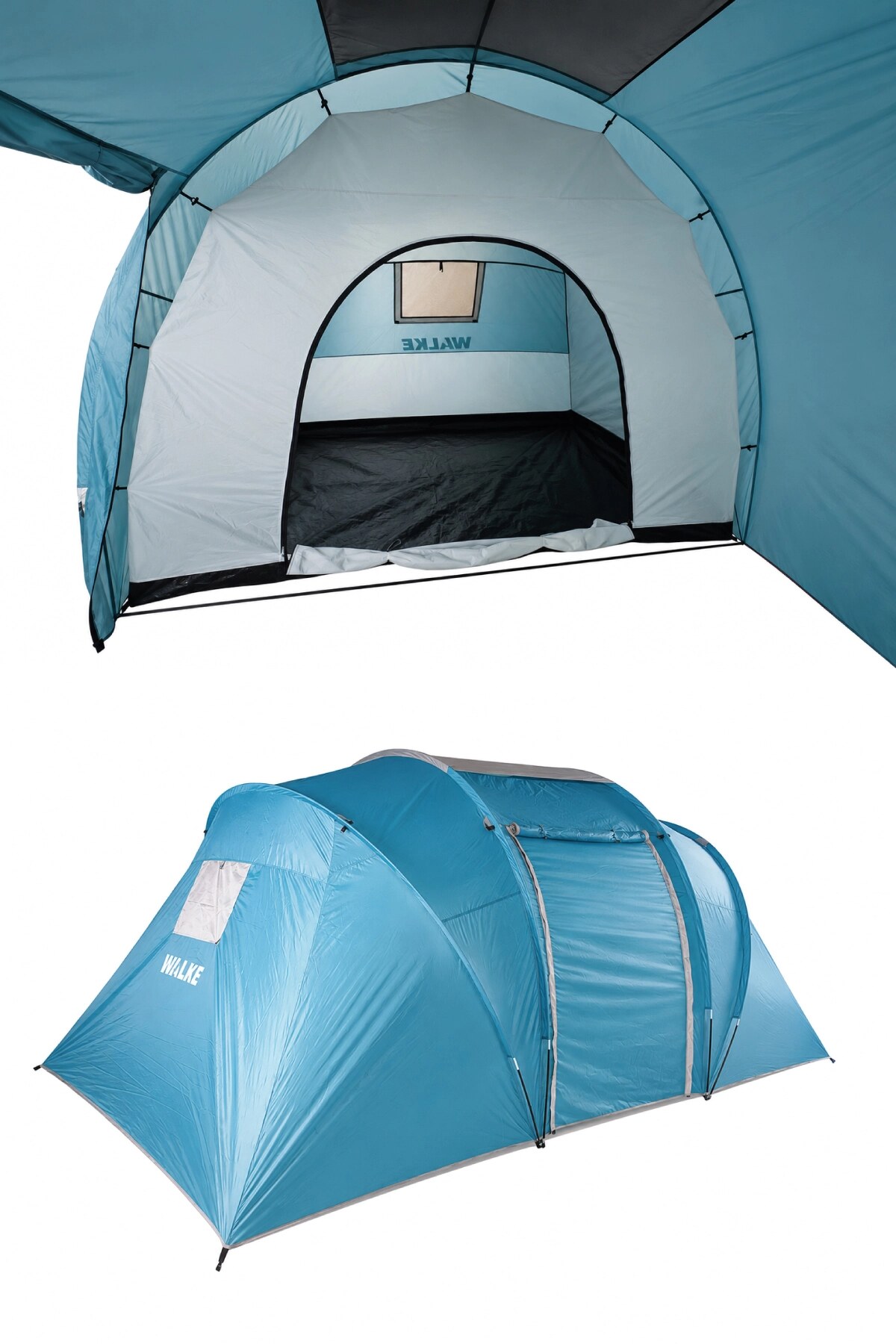 Walke 4 Kişilik Çift Bölmeli Aile Kamp Çadırı Su Geçirmez Polyester 460x230x185 cm Mavi