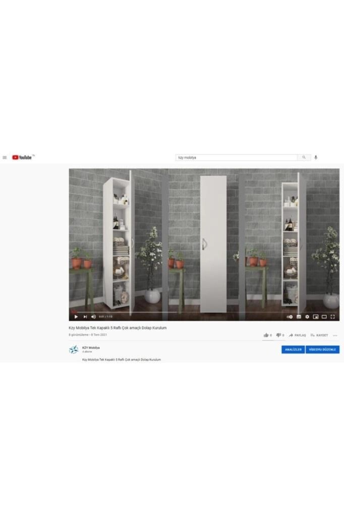 Kzy Mobilya Tek Kapaklı 5 Raflı Dolap Beyaz