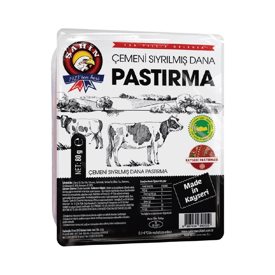 Şahin Çemeni Sıyrılmış Dana Pastırma 80 G