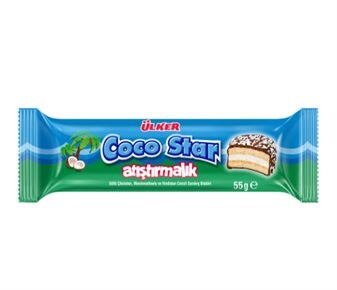COCO STAR SÜTLÜ ÇİKOLATALI MARSHMALLOWLU VE HİNDİSTAN CEVİZLİ SANDVİÇ BİSKÜVİ