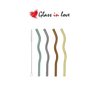 Glass in Love Renkli Şekilli  Cam Pipet Seti