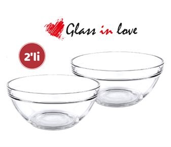 Glass in Love Cam Kase Seti ~900 + 1300 ml ~17+19 cm