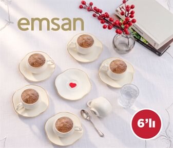 Emsan KALPTEN KALBE PORSELEN KAHVE FİNCAN TAKIMI ~90 ml