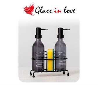Glass in love Standlı Cam Sıvı Sabunluk Seti