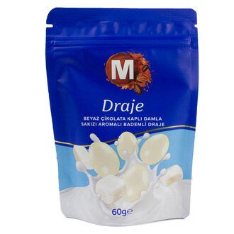 Migros Beyaz Çikolata Kaplı Damla Sakız Aromalı Badem Draje 60 G