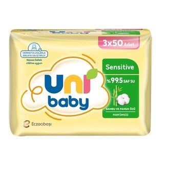 Uni Baby Sensitive Bambu & Pamuk Özü Islak Mendil 3 x 50'li